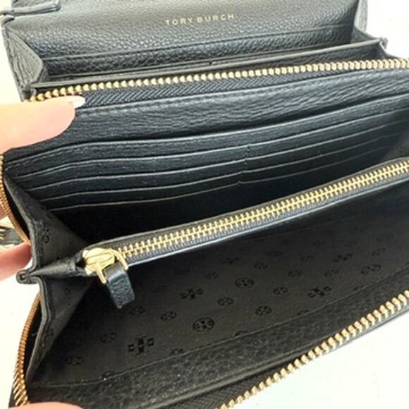 TORY BURCH Marion Flat Wallet Crossbody Bag Black Leather Gold Hardware - Picture 7 of 12